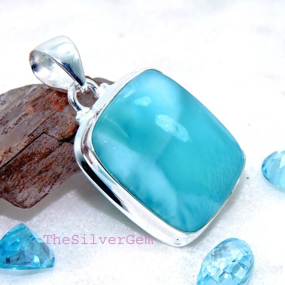 Larimar Gemstone Pendant, 925 Sterling Silver, Handmade Design Pendant, For Gift - Picture 3 of 6